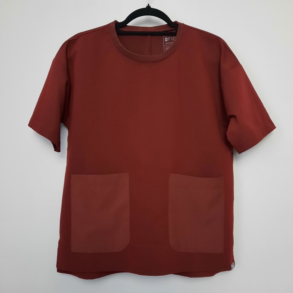 Figs Bene Crew Neck Short Sleeve Scrub Top Burgundy Red size Small